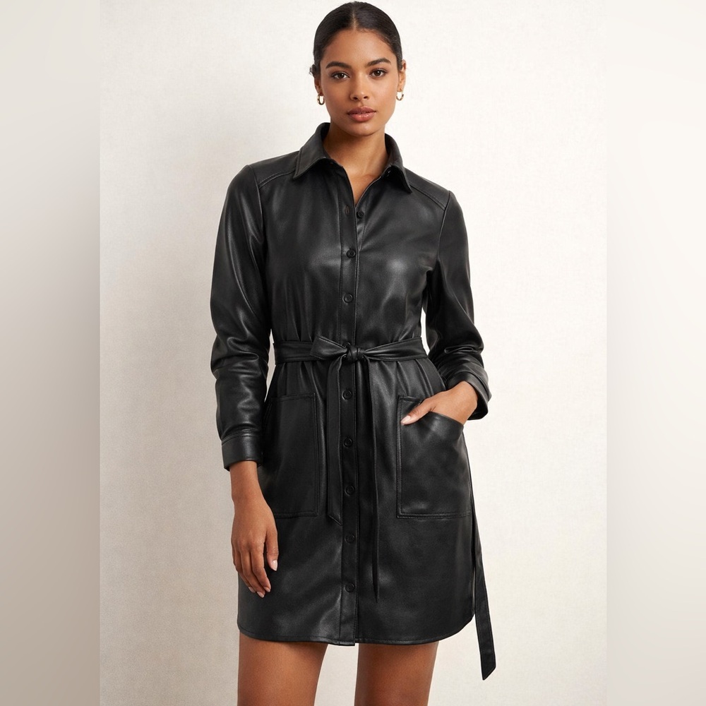 LOFT Black Leather Belted Jacket